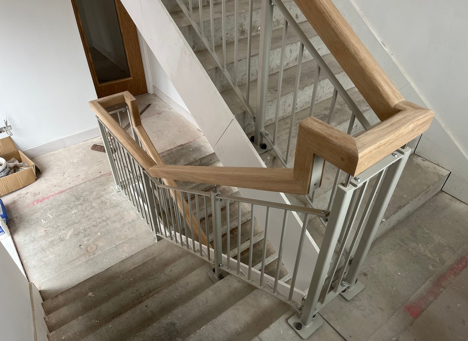 Steel balustrade with oak handrail